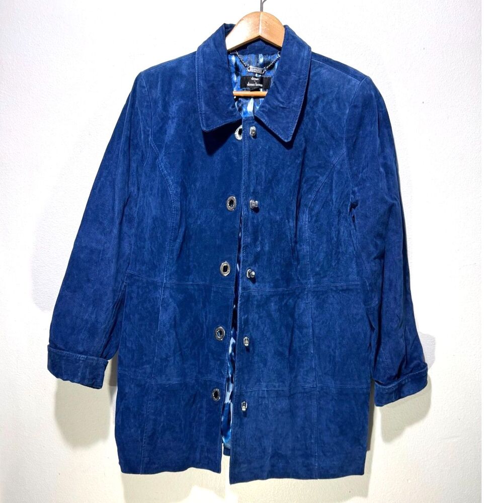 Dennis Basso 100% leather suede jacket rojal blue classic winter casual women L